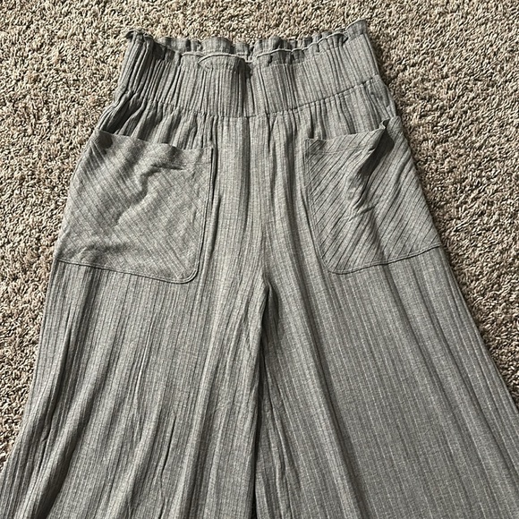 Free People Blissed Out Grey Ribbed Wide Leg Stretch Pants - Picture 8 of 11